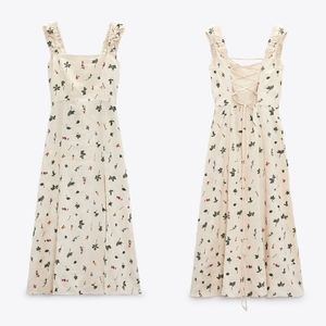 New Zara Floral Embordied Lien Dress 4786/254